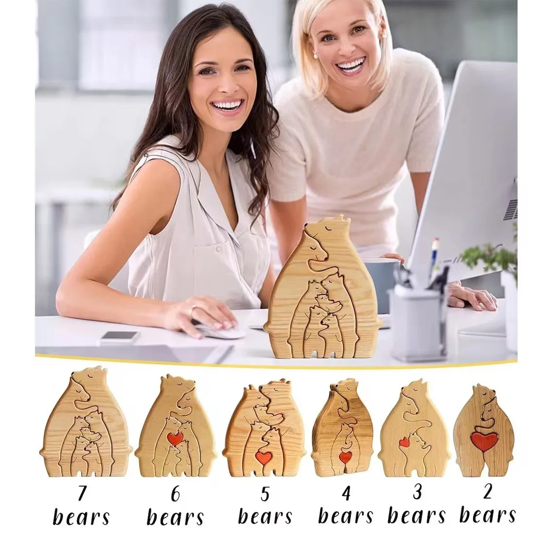 Family DIY Name Wooden Bear Figurines Ornaments Blank Wood Carving Bear Puzzle Christmas Birthday Gift Home Decor Action Figure