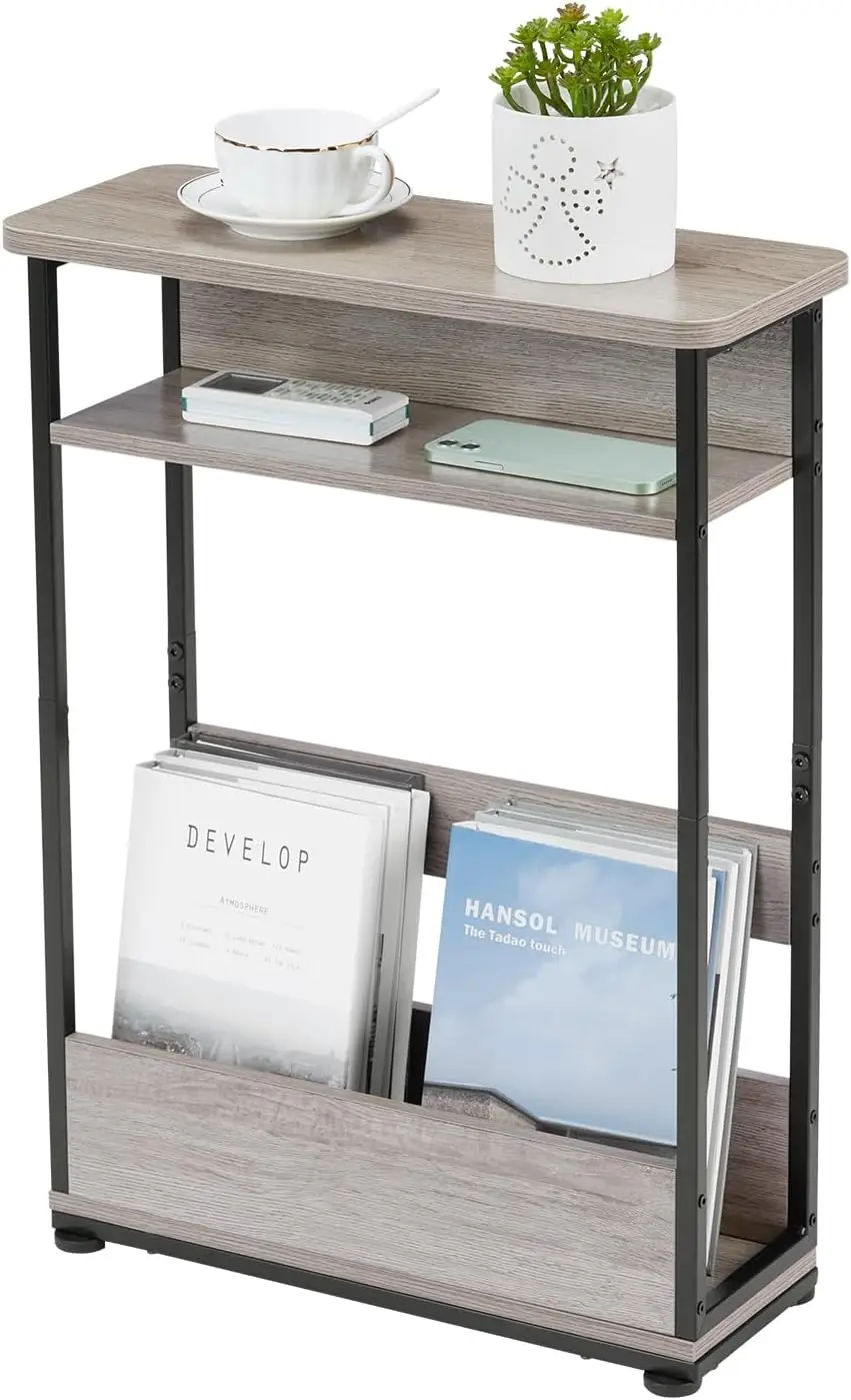 

Narrow Side Table,3-Tier Slim End Table with Storage Shelf,Modern Sofa Table Thin Side Table for Narrow and Small Spaces