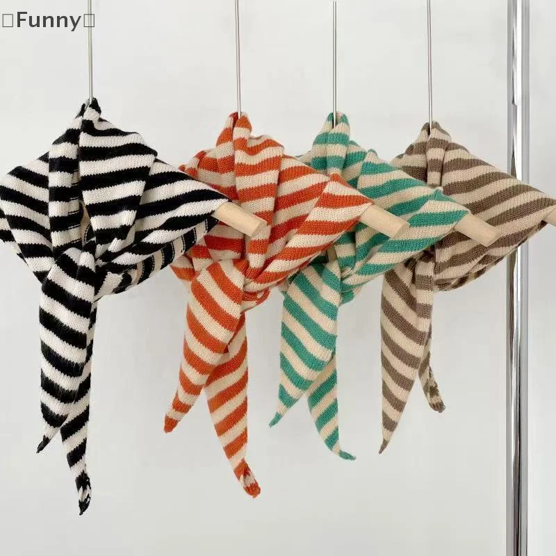 [مضحك] الخريف الشتاء وشاح شال شتاء دافئ لينة محبوك مخطط مثلث وشاح سيدة الموضة الأوشحة الحجاب هدايا عيد