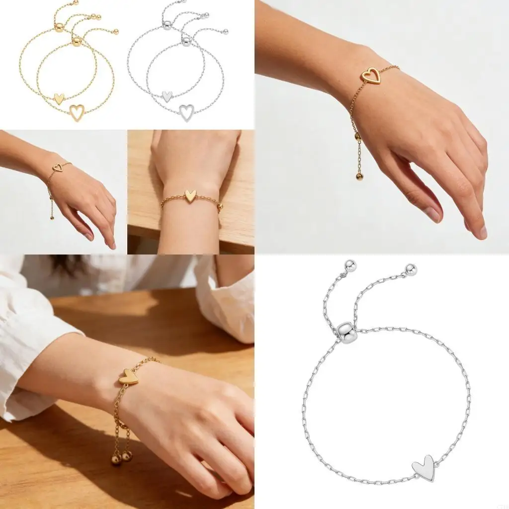  Romantics Heart Openwork Bracelet for Women Stainless Steel with Adjustable Size