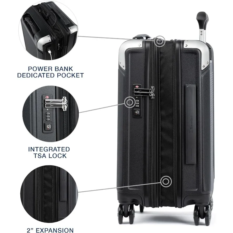 Travelpro-Valise à main extensible Platinum Elite Hardside, 8 roues rotatives, serrure TSA, coque rigide, valise en polycarbonate