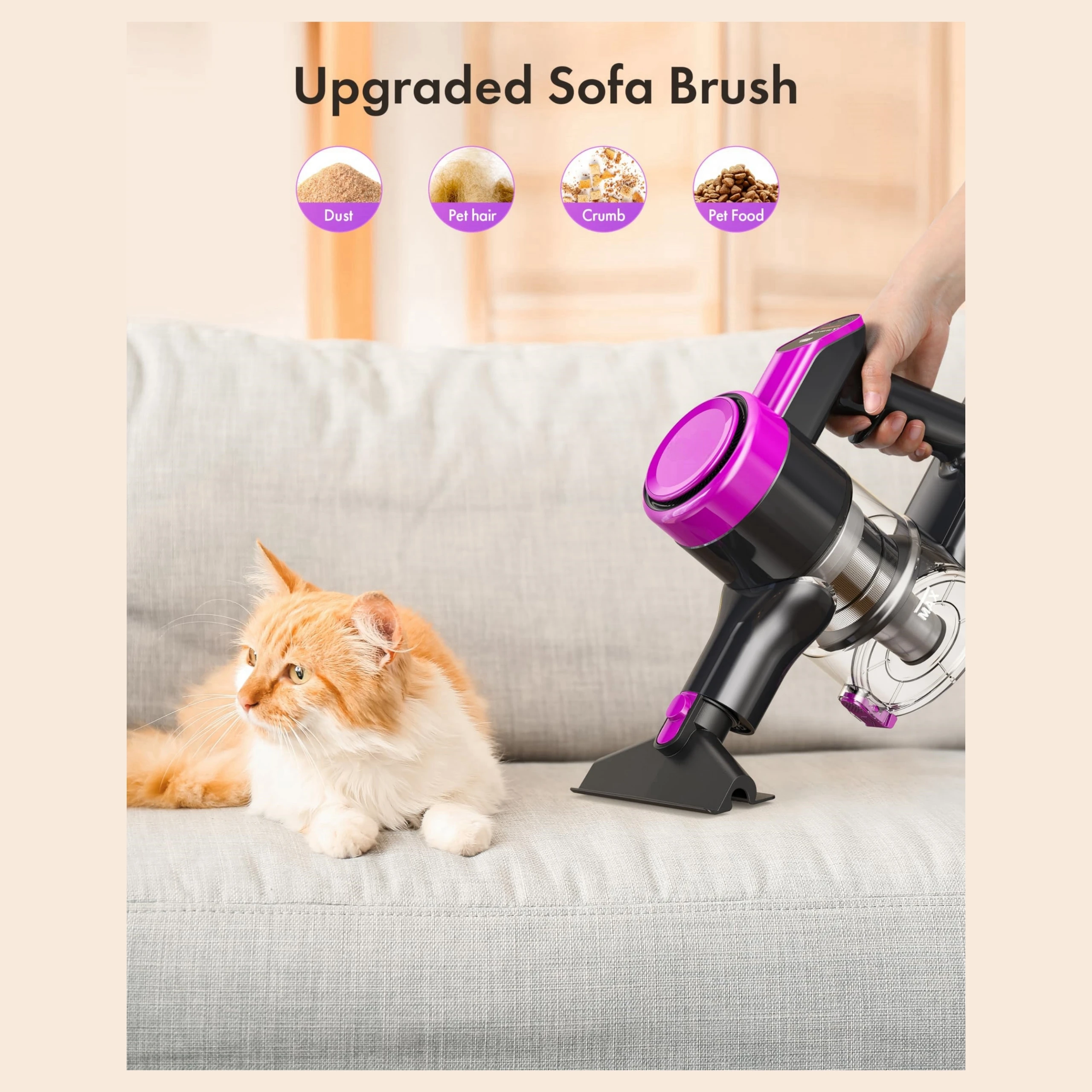 Vacuum Cleaner Cordless  Motor up to 45 Mins Detachable Battery Stick Vacuum With 0.6L Dust Cup Touch Display for Carpet Hardwoo