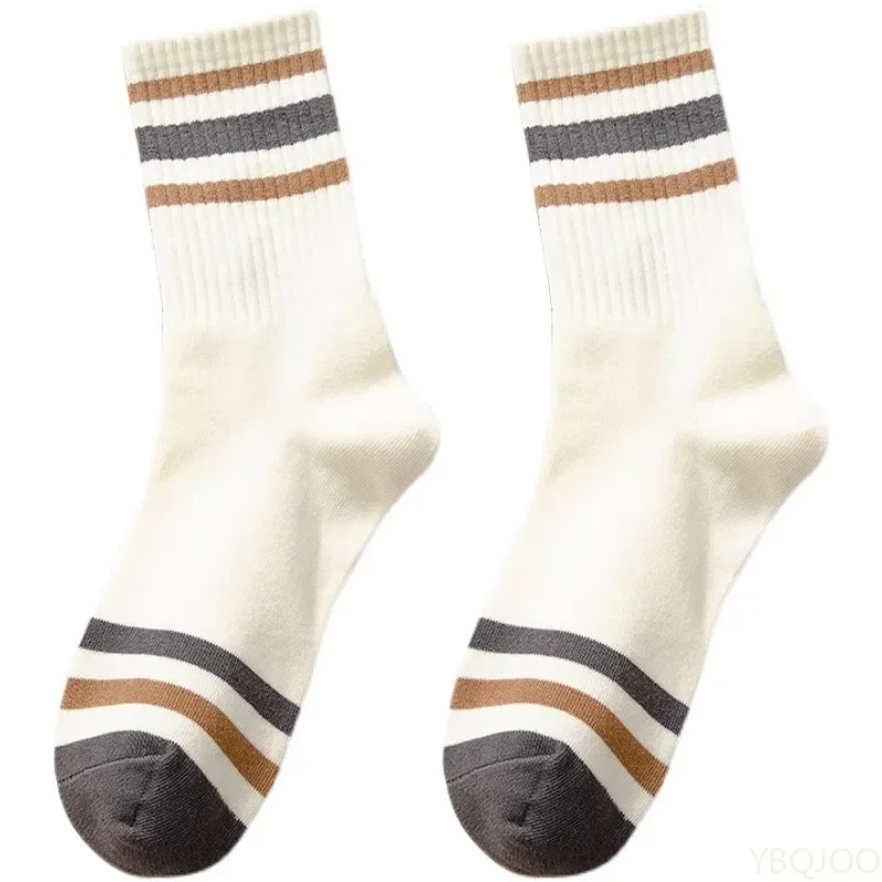 5 أزواج ربيع الخريف امتصاص العرق وتنفس مخطط الأوسط أنبوب الرجال الجوارب عادية بسيطة ومريحة الرجال الجوارب