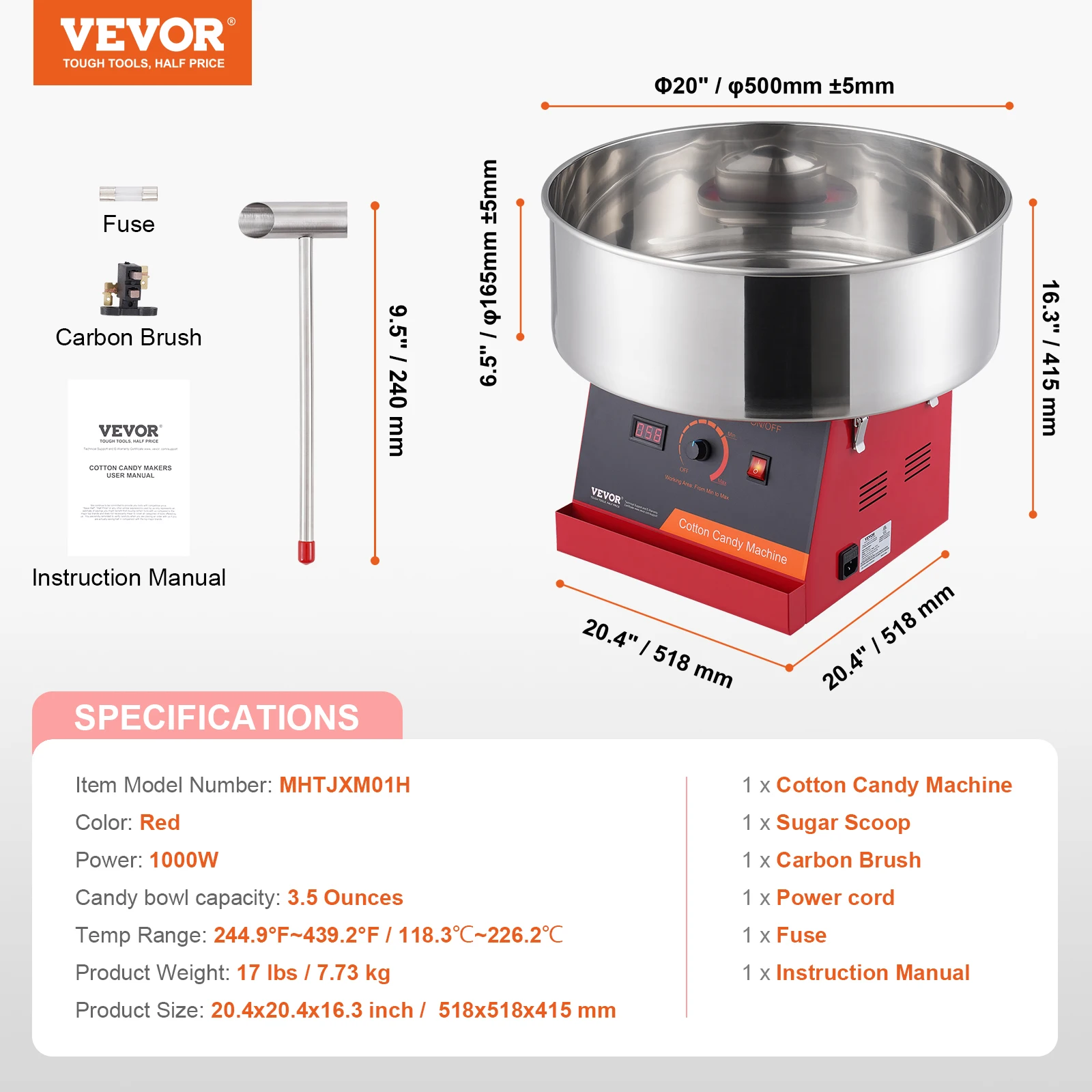 SucceBuy Elektrische Suikerspin Machine Candy Floss Maker Commerciële Suikerspin Machine Roestvrijstalen Kom en Suiker Scoop