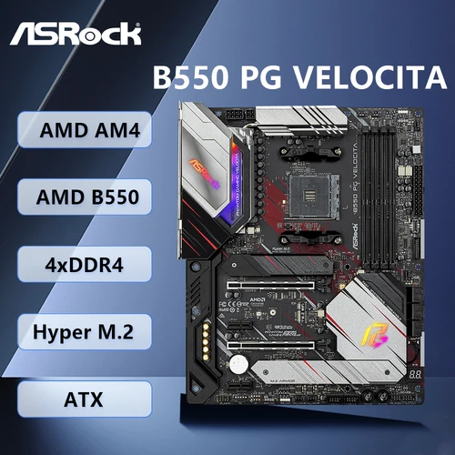 Placa base ASROCK B550 PG VELOCITA AMD B550 AM4 compatible con 9 5950X 5900X 7 5800X3D 5700X 5 5600 5500 CPU DDR4 M.2 HDM SATA3 ATX