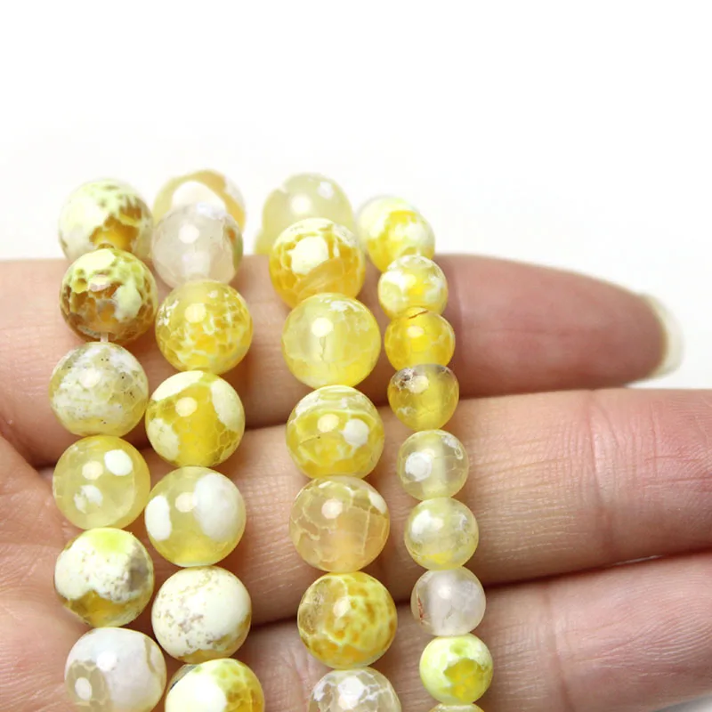 Natural Yellow Fire Agates Onyx Stone Round Loose Spacer Beads For Jewelry Making Diy Necklace Bracelet 15\