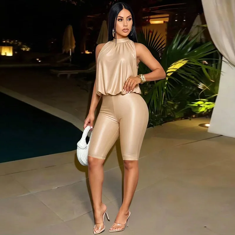 Women Solid Bud Top Patchwork Skinny Calf Length Jumpsuits Sexy O-neck Sleeveless Booty Lifting Slim Fit Casual Overalls