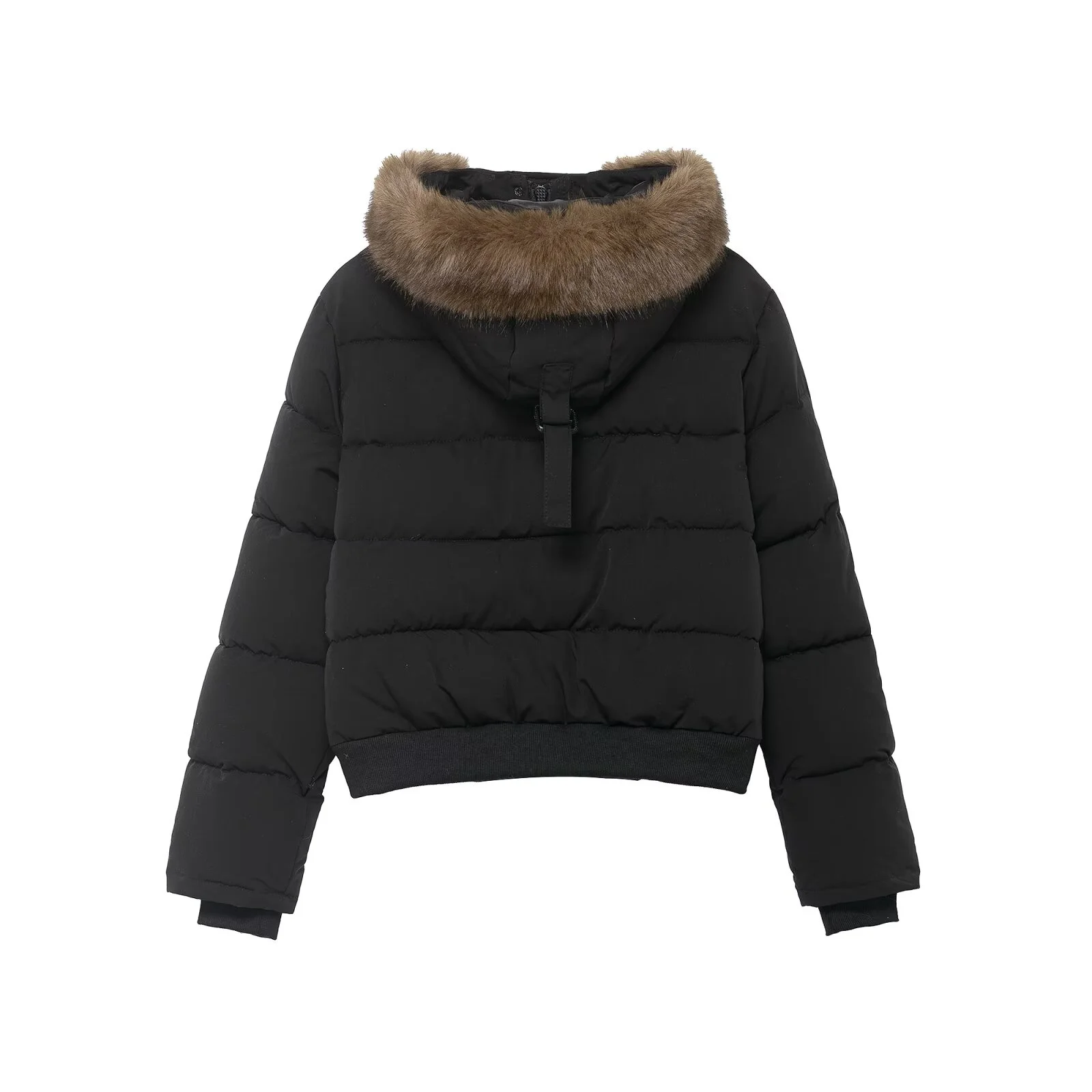 2025 winter new women's casual style standing collar long sleeved zipper style fur collar decoration short cotton jacket