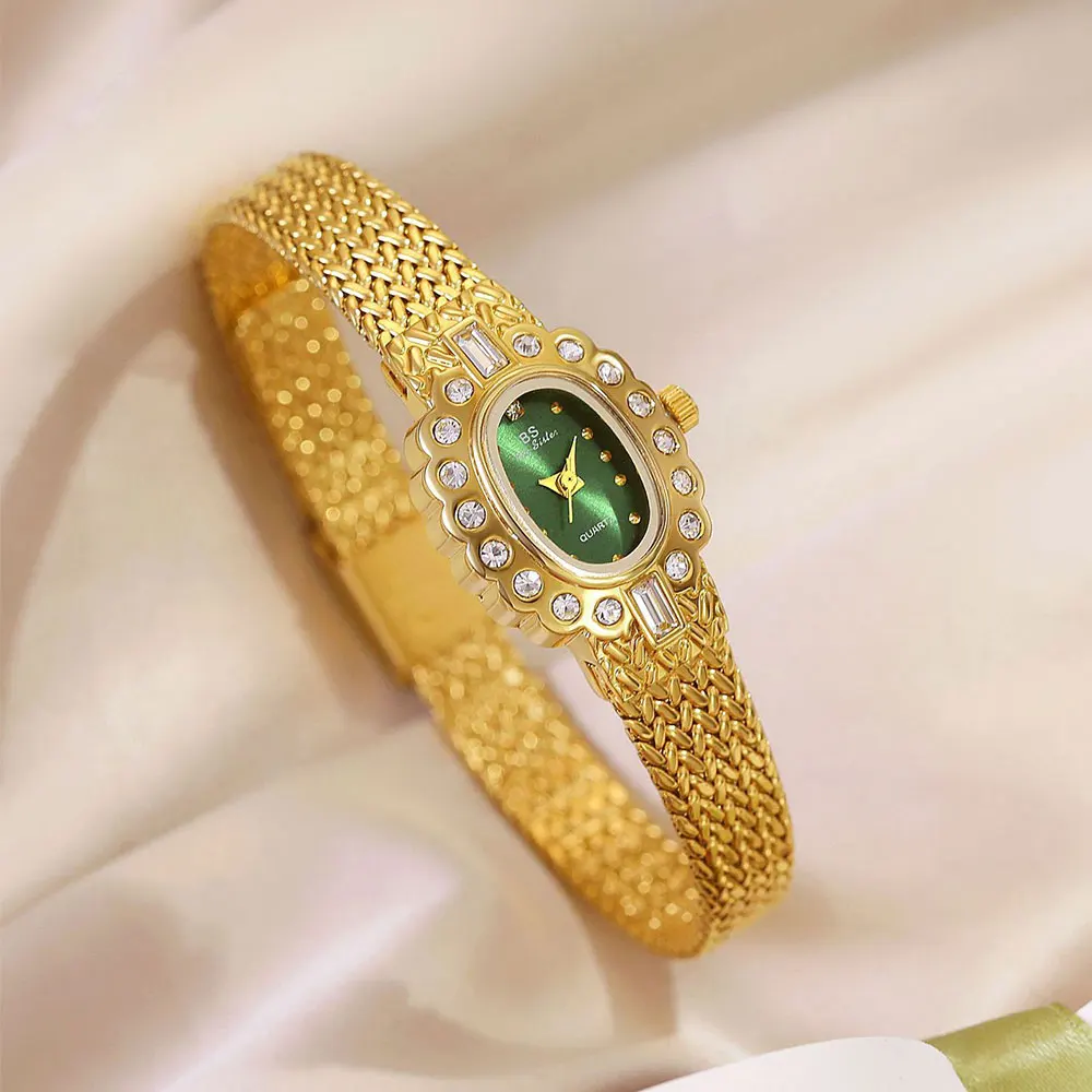 Luxury Simple Gold Women’s Quartz Watch Small Dial Diamond Bracelet Elegant Ladies Wristwatch Fashion Dress Gift