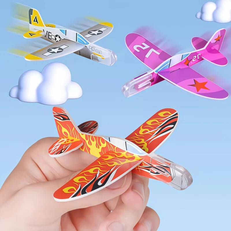 10PCS Mini Color foam Hand Throwing Small Airplane Toys Handmade DIY Assembly Model Airplane Toys Birthday Christmas Party Gift