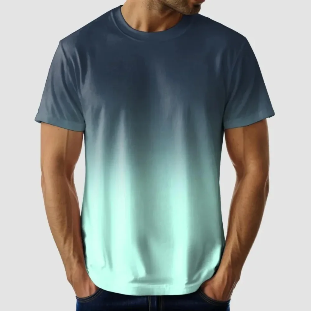 American Simple Solid Color Gradient 3Dprint Breath Quickdry Men Large-size Tshirt Outdoor Street Fashion Parent-Child Clothing