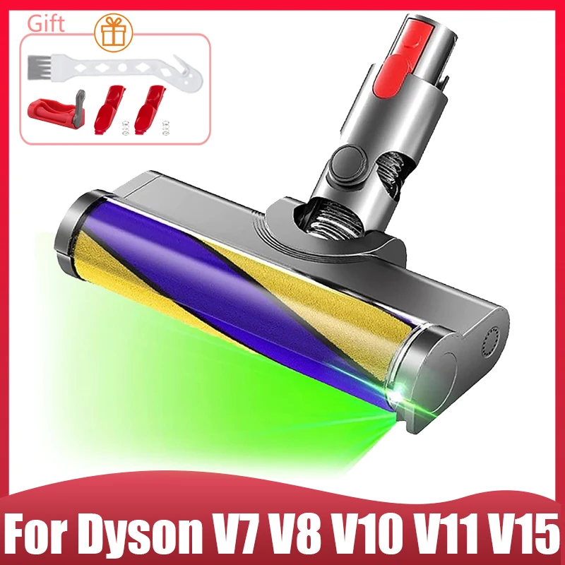 Tête de brosse à rouleau souple de remplacement pour aspirateur Dyson V7 V8 V10 V11 V15, avec lumière de nettoyage LED verte, bon pour sols durs