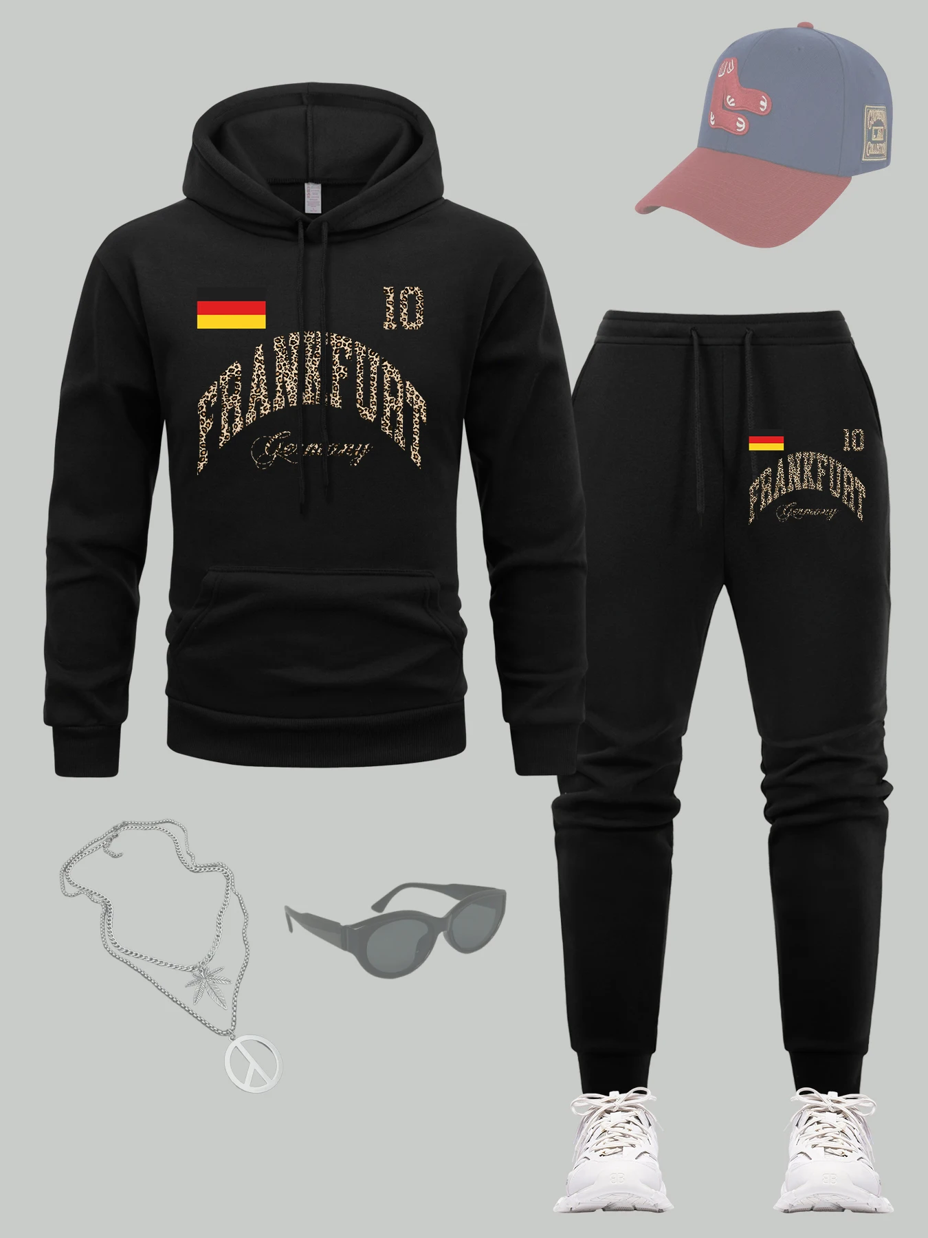 Frankurt Deutschland Kreative Druck Männer Hoodie Set Tasche Hip Hop Sweatpant Herbst Fleece Pullover Kordelzug Alle-Spiel Hose