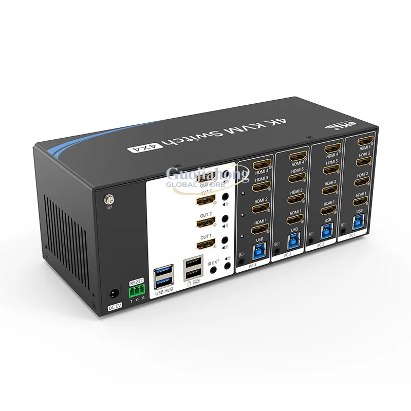

eKL 414HW Бесшовный KVM-переключатель 4 входа/4 выхода с разделением аудиосигнала, 4K@30Гц, USB 3.0