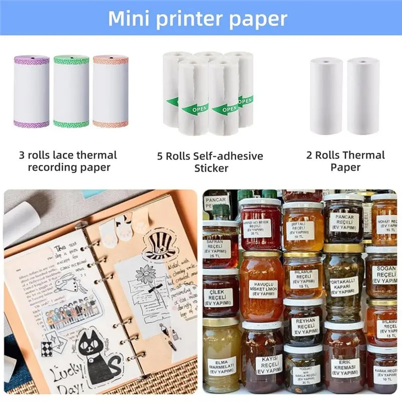 Efficient 10 Rolls Thermal Paper Self-Adhesive Sticker Paper, For Mini Sticker Receipt Printer Portable Thermal Pocket Printer E