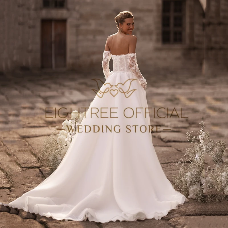 Eightree 2024 White A-Line Wedding Dresses Strapless Appliques Wedding Gown Boho Beach Bridal Ball Prom Dress bestidos de novia