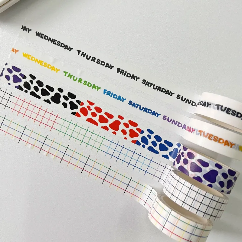 ​Ins Color Block Grid Washi Tape English Day Of Week Sealing Sticker Stationery DIY Creative Decorative Tape 5m Sticking Tool