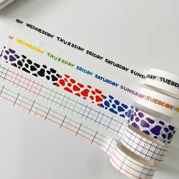 Cinta Washi de cuadrícula de bloque de Color Ins, pegatina de sellado del Día de la semana en inglés, papelería, cinta decorativa creativa DIY, herramienta de pegado de 5m