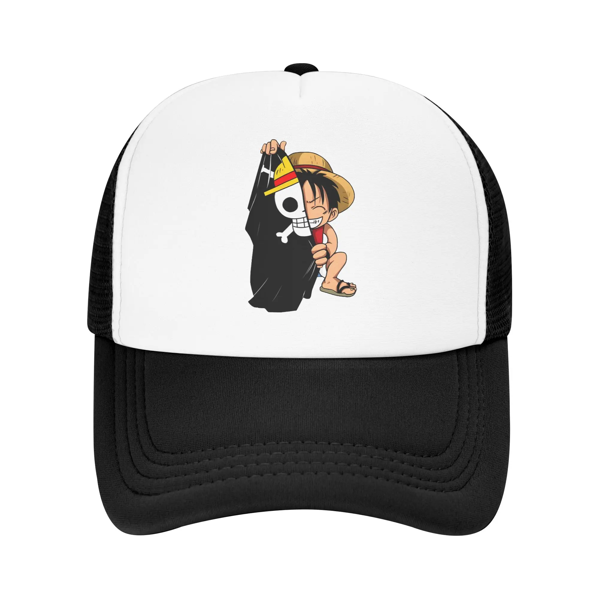 Gorra Trucker de Malla de Espuma de One Piece Luffy, Moderna, Unisex, con Parte Trasera de Malla Transpirable, Ajustable, para Uso Casual