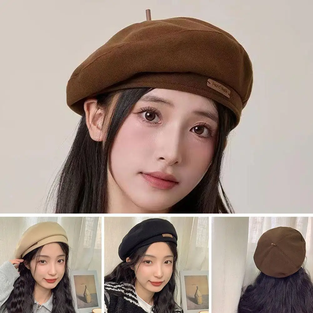 Woolen Beret Autumn And Winter Fashion Painter Hat Retro Versatile Face Small Beret Hat For Women And Girls C9Y3