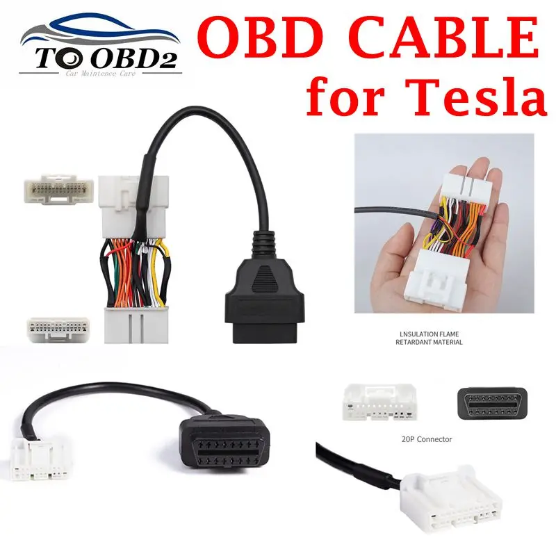 OBD2 Cable for Tesla Model S/X/Y OBDII Connector 12/20/26Pin Male Female to 16Pin OBD 2 Diagnostic Auto Tool Car Extension-Cable