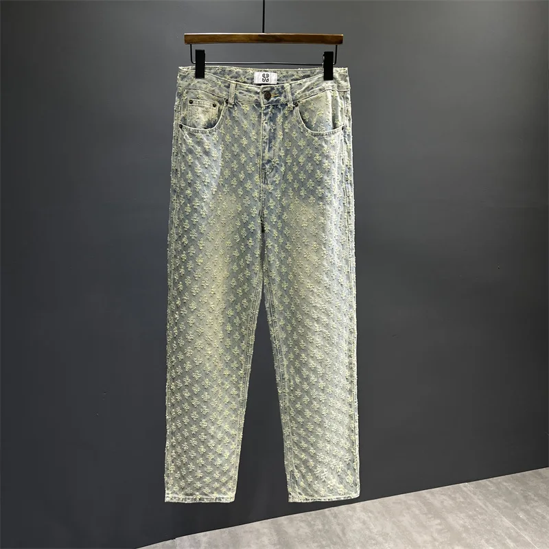 

Мужские джинсы Street Sle Hiphop: свободные, широкие, с вышивкой, повседневные, прямого кроя, на все сезоны