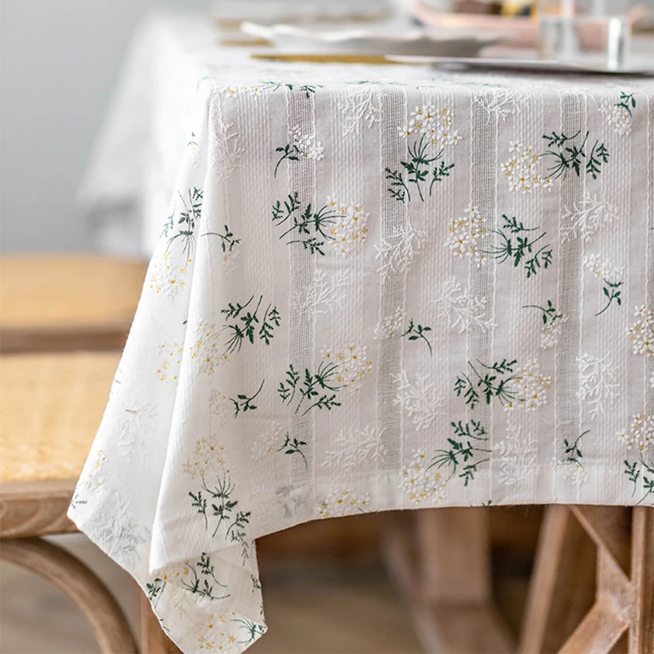 Lilacs Tassels Cotton Tablecloth,Daily Use Korean Style Daisy Tea Table Decor,Rectangle Table Cover for Kitchen Wedding Dining