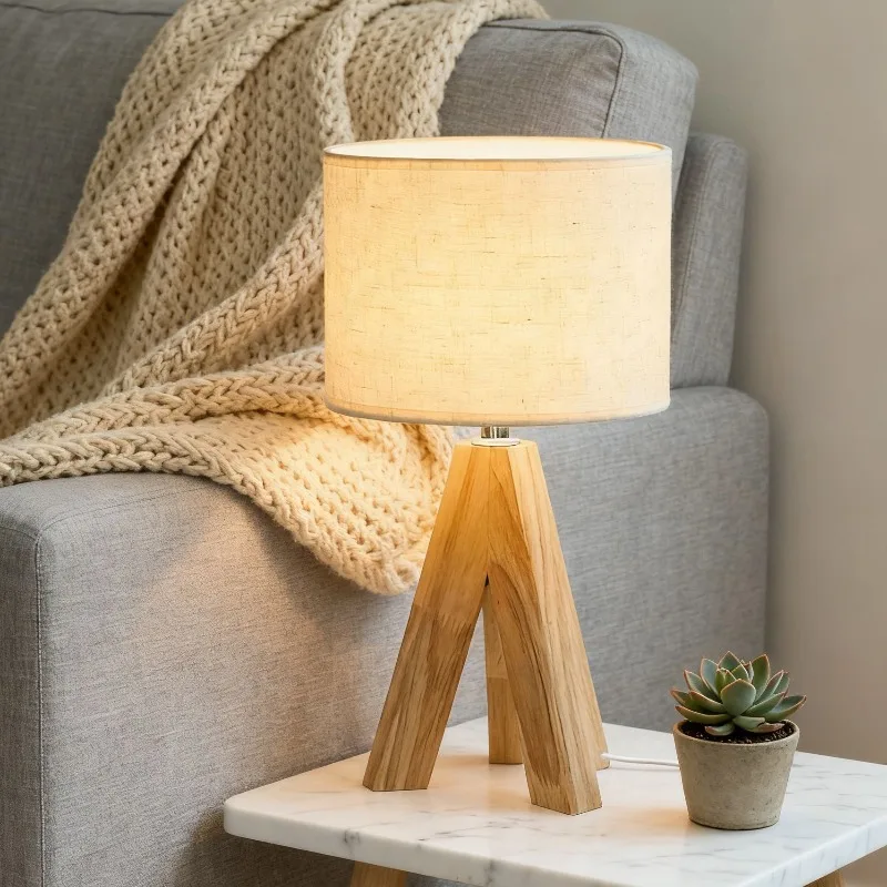 Creative Triangle Woodcraft Bracket LED Floor Lamps Textile Crafts Desk Lamp Bedroom Coffee House Dining Room Study Table Lamp
