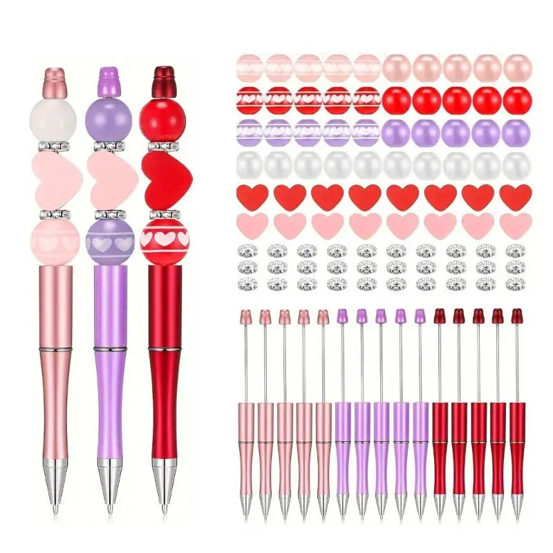 

121Pcs Beadable Ballpoint Pen Set with Round/Heart Beads, DIY Heat Transfer Pen Dropship