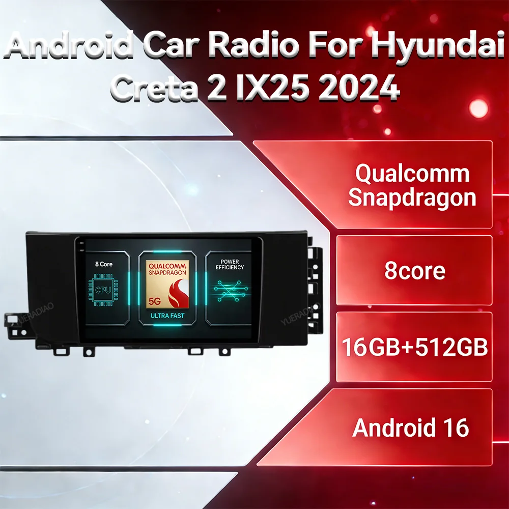 Android 16 Car Radio For Hyundai Creta 2 IX25 2024 Head Unit BT Multimedia Stereo Video Player 2DIN GPS NAVI 4G LTE 5G WIFI QLED