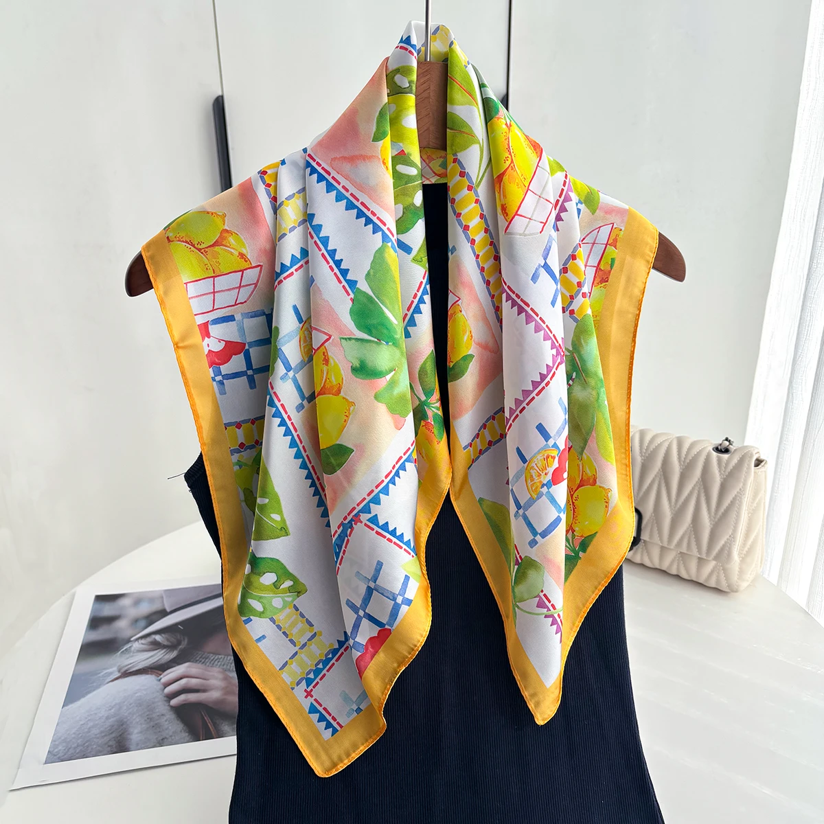 2026 Summer Scarf Silk Imitation Women Square Hairbands Fruit Foulard Female Bandana Neck Kerchief Headbands 2026 New