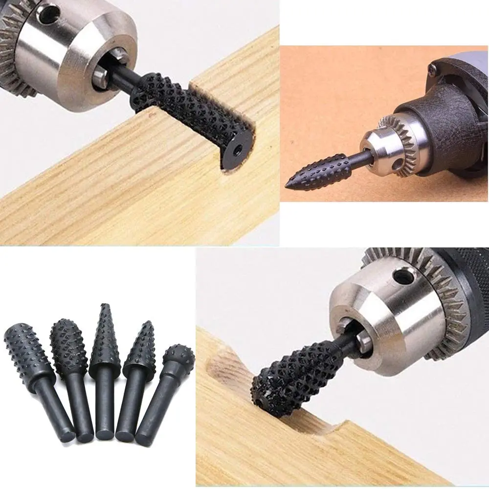 Carbide Rotary Burr Set 5 Bộ Bền 1/4 "Vít Xoay Tiếng Sột Soạt Tập Tin Bộ Cho Mô Hình Gỗ DIY Khoan khắc Đánh Bóng