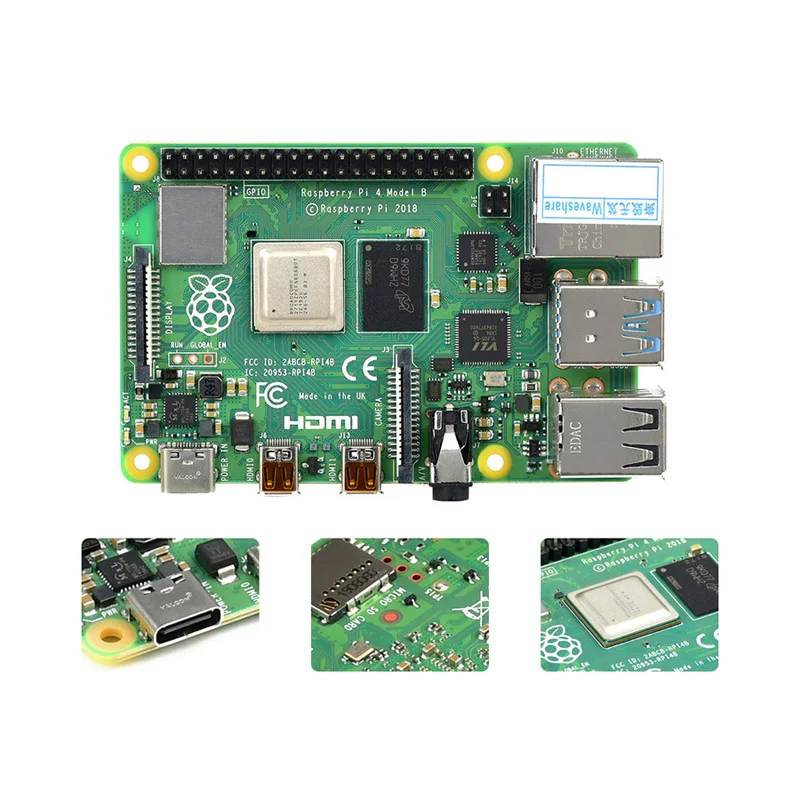 

Макетная плата Raspberry Pi 4 Model B с 2 ГБ/4 ГБ/8 ГБ RAM, работает с операционной системой Linux и поддерживает интеллект AI