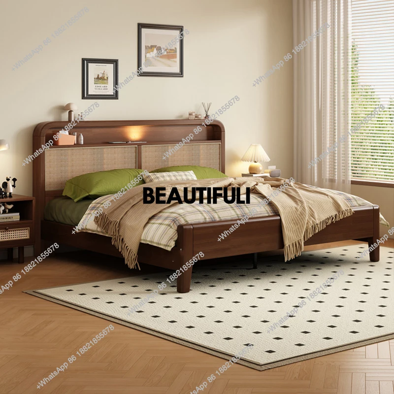 

Italian Platform Wood Bed Rattan Simple Queen Big Cabinets Storage Beds Double Modern Drawers Cama De Casal Bedroom Furniture