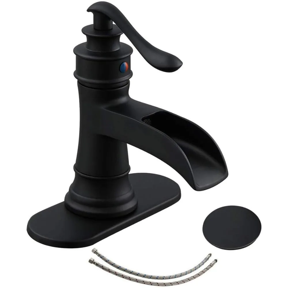 

Black Bathroom Faucet Matte Waterfall Sink Farmhouse Vanity Single Hole Faucets One Handle Basin Antique centerset