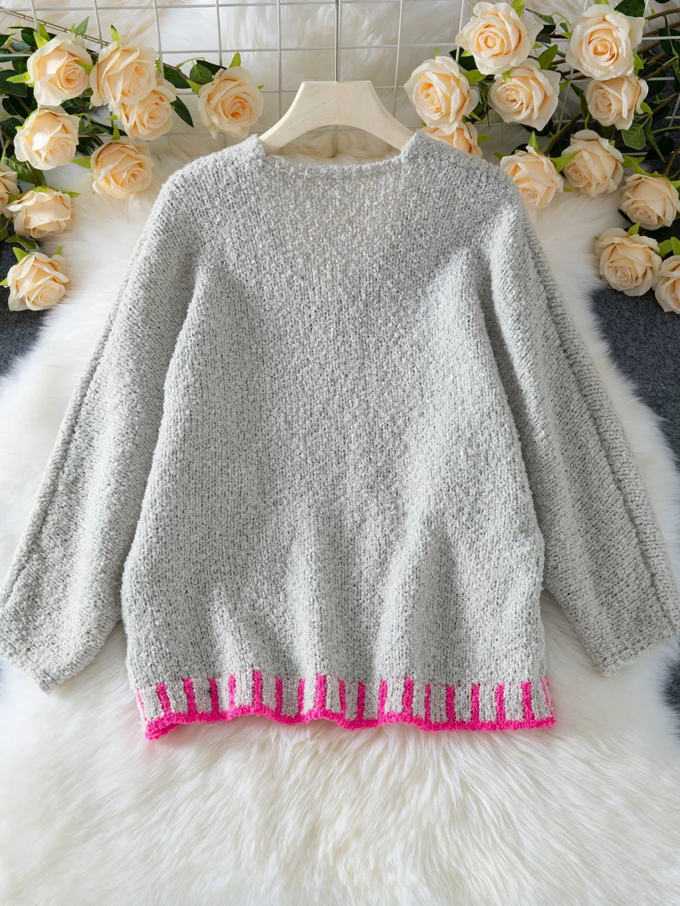 Pull à motifs d'étoiles pour femmes, pull tricoté décontracté, élégant, à la mode, de haute qualité, en fil à boucle ample, col en v