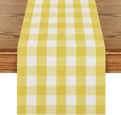 Yellow White Buffalo Checked Plaid Linen Table Runner Party Decor Farmhouse Kitchen Dining Table Runners Wedding Decorations