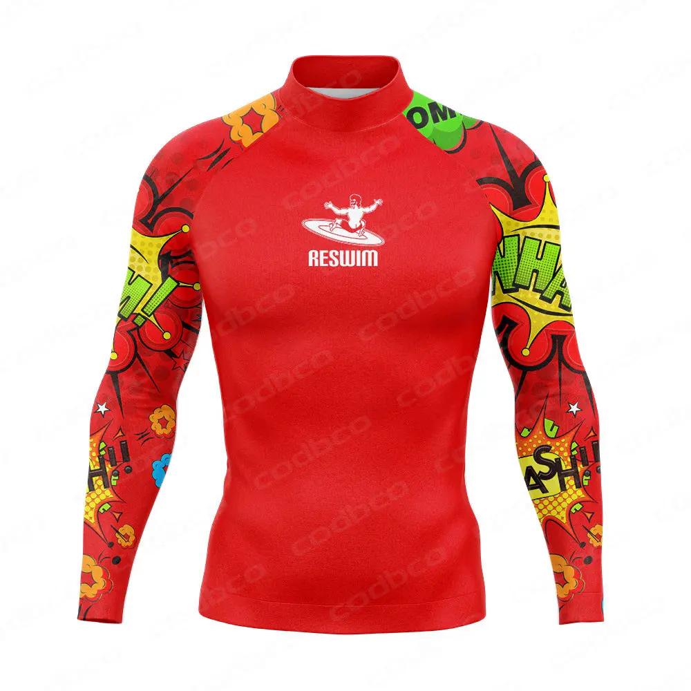 2024 Men\'s Funny Swimwear Rash Guards Long Sleeve Surf T-shirt UV Protection Swimsuit Surfing Diving Swimming Skinsuit Rashguard