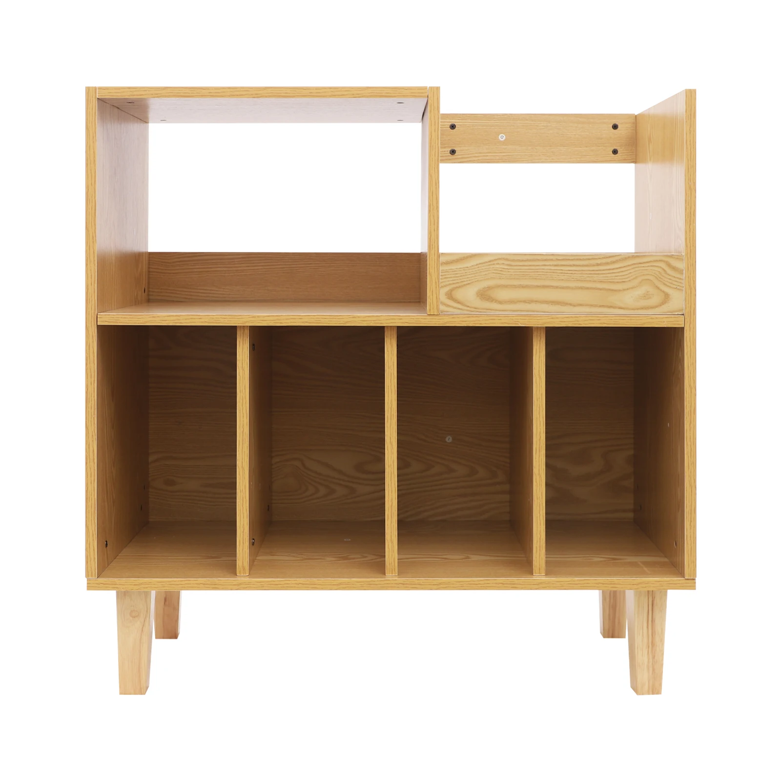 Image 7: Support de lecteur de disque vinyle, stockage d'effet en bois à 6 niveaux pour platine et disques, meubles Audio modernes 80x40cm