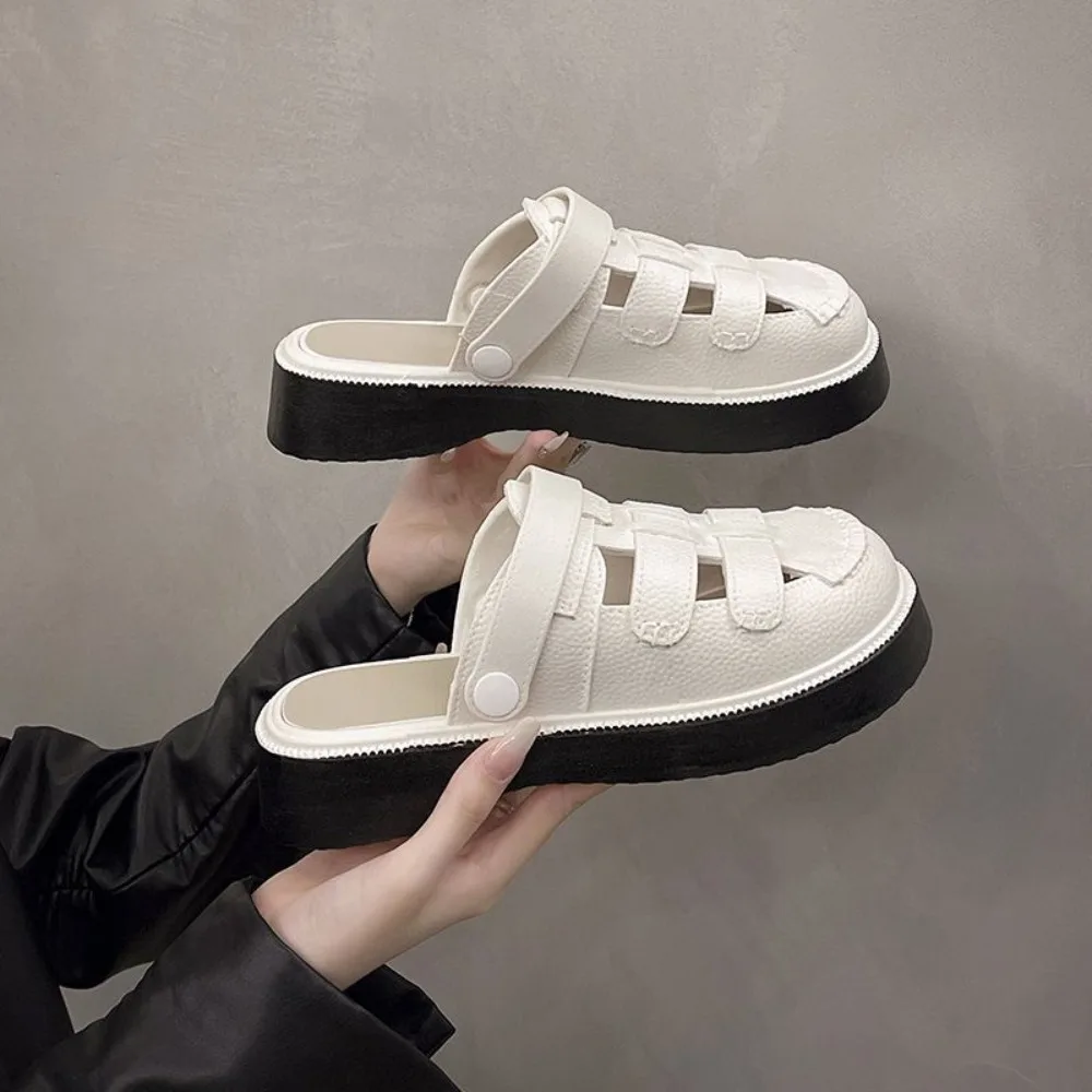 

New Bun Head Design Hollow Breathable Sandals Two Wear Style Roman Style Thick Soled Sandals Niche Style Half Slippers Summer