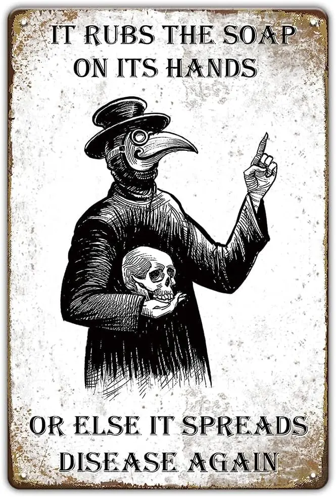  Gothic Bathroom Decor Signs - Wash Your Hands Plague Doctor, Funny Vintage Metal Tin for Bathroom, Farmhouse, Restroom and Toil