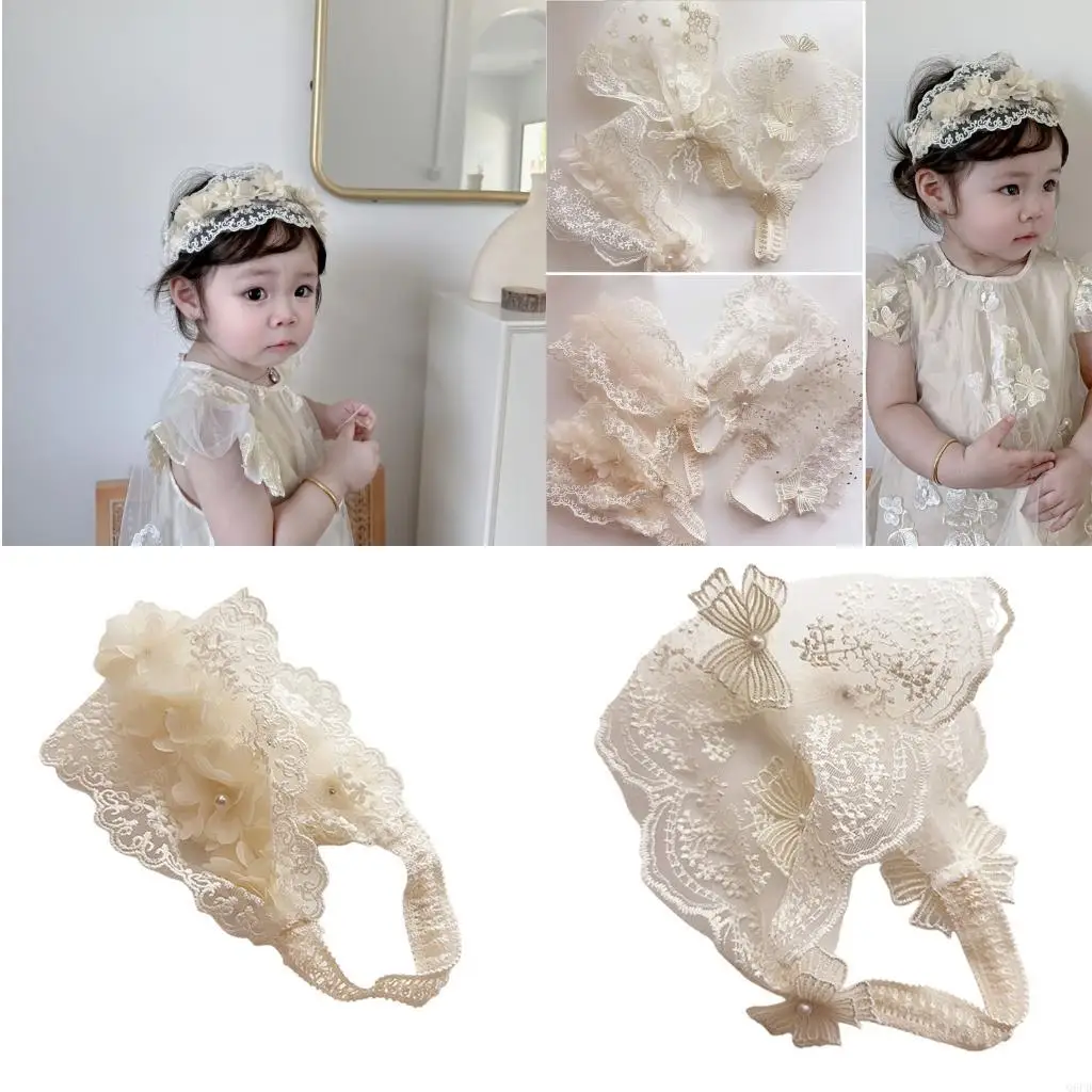 

Adjustable Infant Headdress Retro Floral Lace Design Breathable Baby Hairband