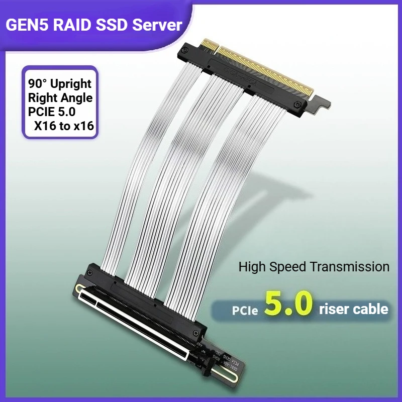 Right Angle PCI E 5.0 x16 Riser Cable GPU Vertical Mount GEN5 16x RAID SSD Riser Video Cards Server Low Loss Next Generation GPU