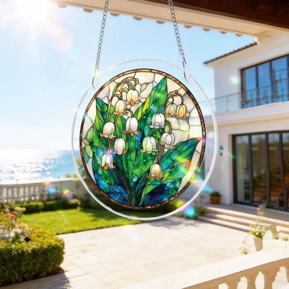 1 Piece of Lily Flower Stained Glass Sun Catcher Window Hanging Decoration, Acrylic Sun Catcher Ornament, Fresh Floral Window Decoration, Suitable for Garden/Balcony/Home Wall, a Gift for Flower Enthusiasts and Housewarming