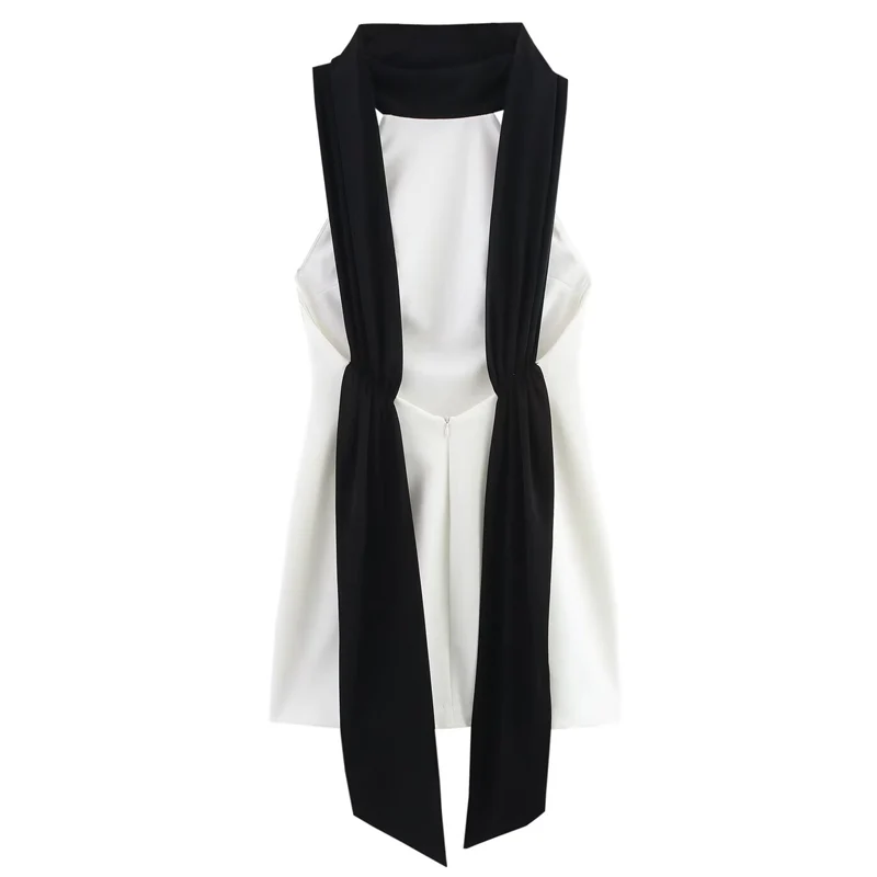 HXAO Abito bianco con scollo all'americana da donna Estate 2025 Donna Abiti corti sexy senza schienale Abito da compleanno senza maniche Patchwork Resort Vestido