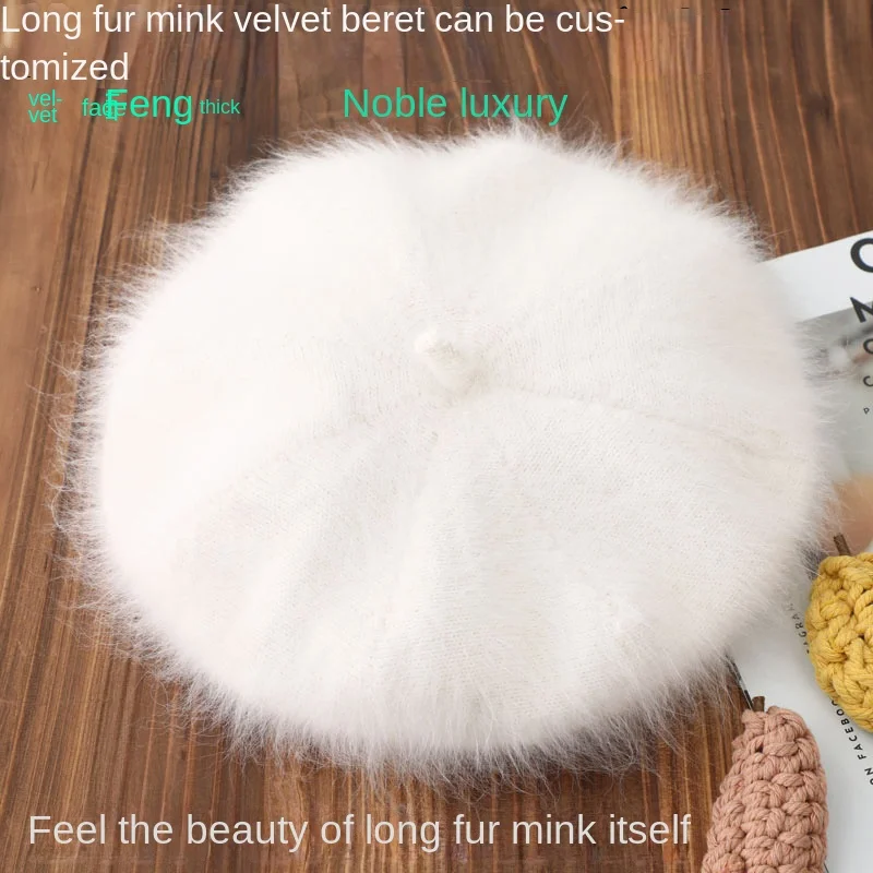 gift-long-haired-100-mink-fur-velvet-beret-warm-knitted-cute-retro-octagonal-cap-women-autumn-winter-flight-attendant-painter