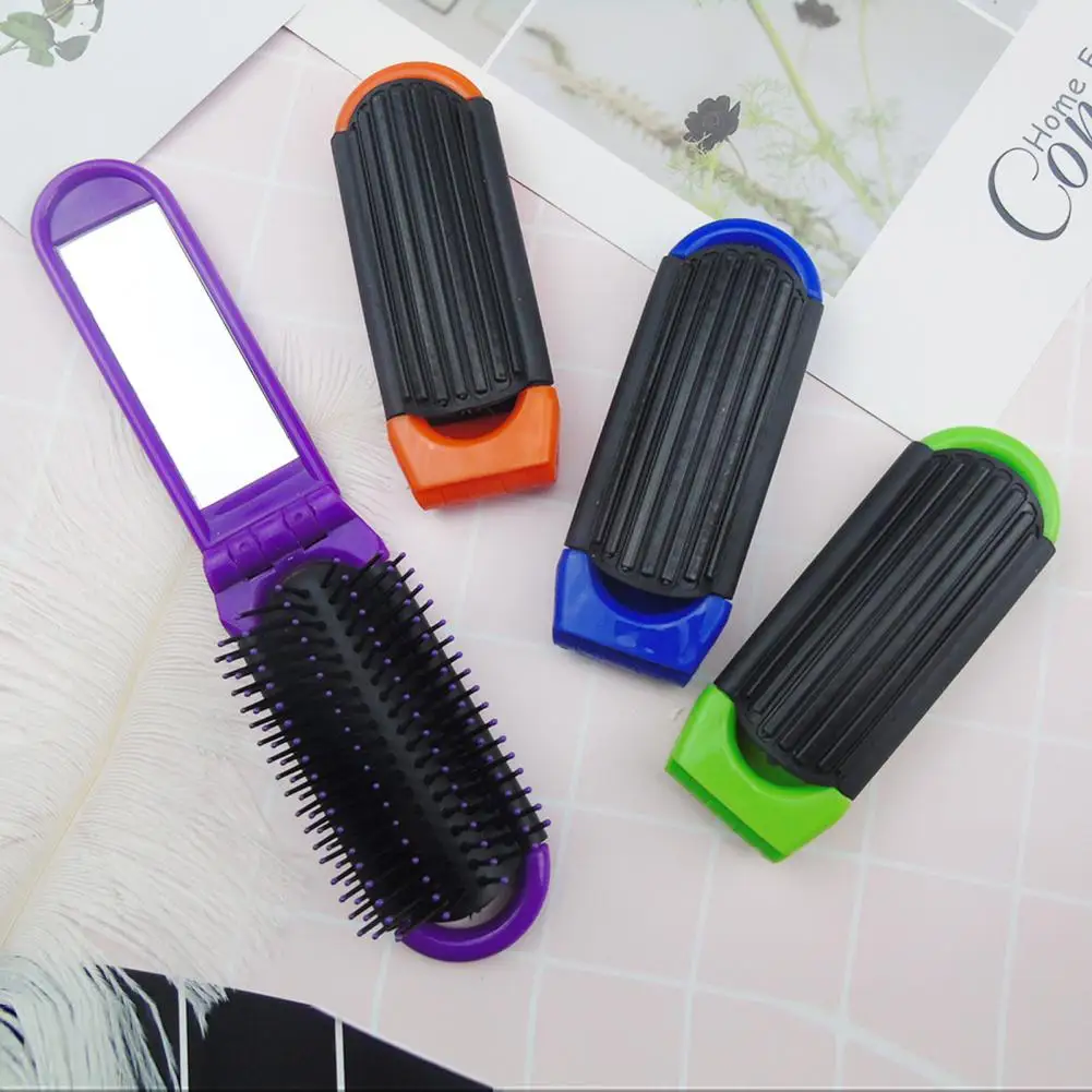 Folding Hair Brush with Mirror Soft Bristles Scalp Massage Hair Detangling Styling Comb Women Travel Hairdressing Tools Gift