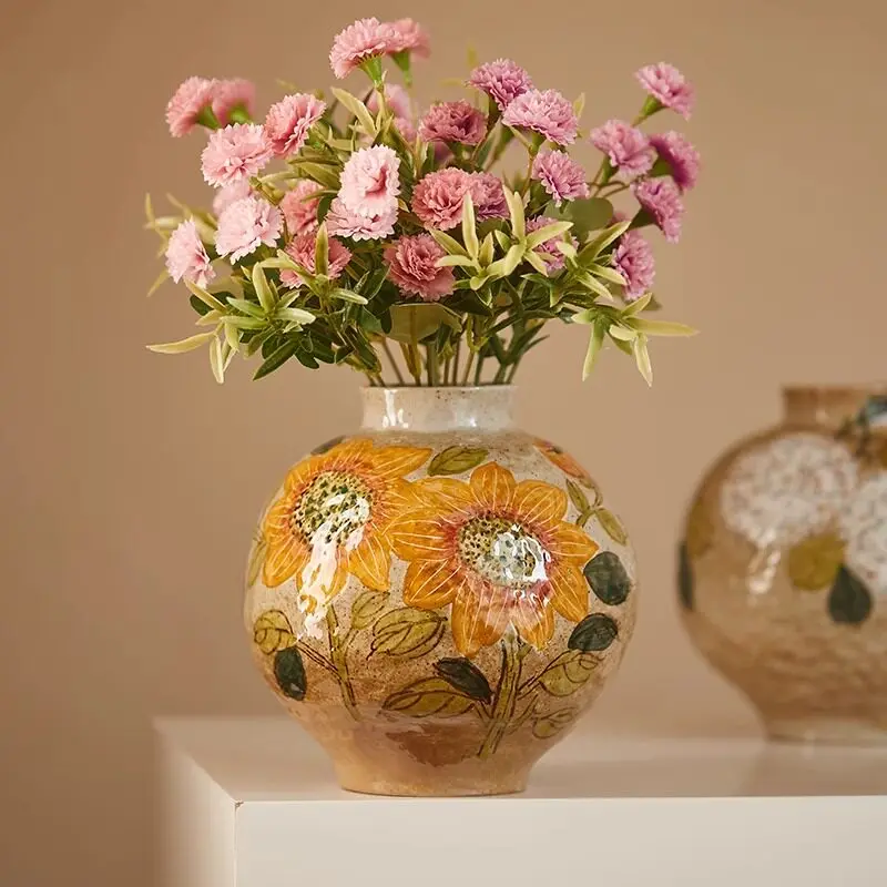 Vase ornament Living room flower arrangement Jingdezhen ceramic flower ware Chinese hand-painted decorative pottery pot