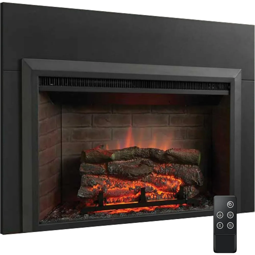 Electric Fireplace Insert, 32-Inch with Small Surround, Textured Logs, Remote Control, 1500W Heater