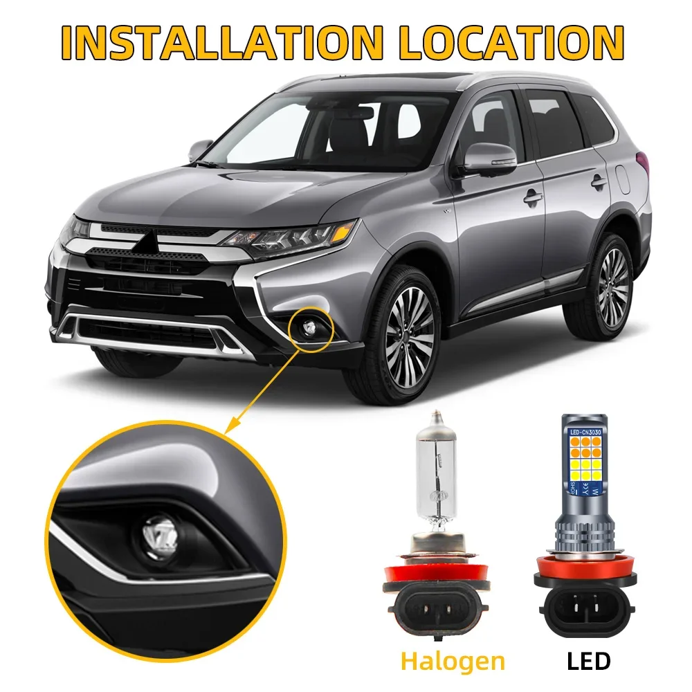 2Pcs LED Fog Lamp Bulbs For Mitsubishi Outlander 2007-2017 2018 2019 2020 2021 White Double Colors Front Driving Light Canbus - Image 2